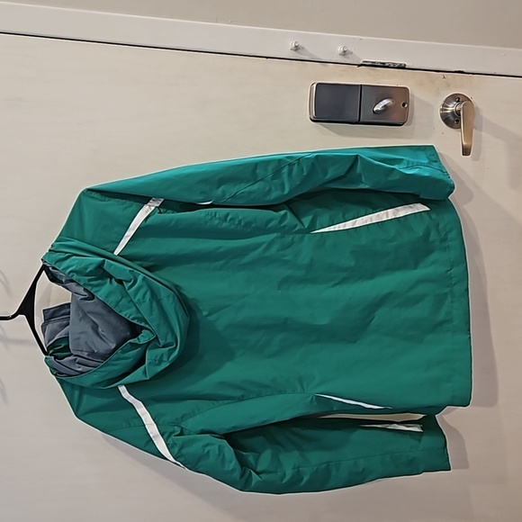 Columbia Green White Midweight Soft Shell Windbreaker Rain Jacket L - Picture 3 of 10
